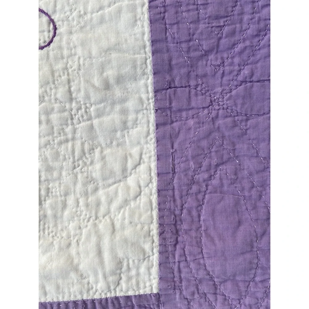 1927 Vintage Quilt Lilac Purple Embroidered Flower Hand Stitched 69